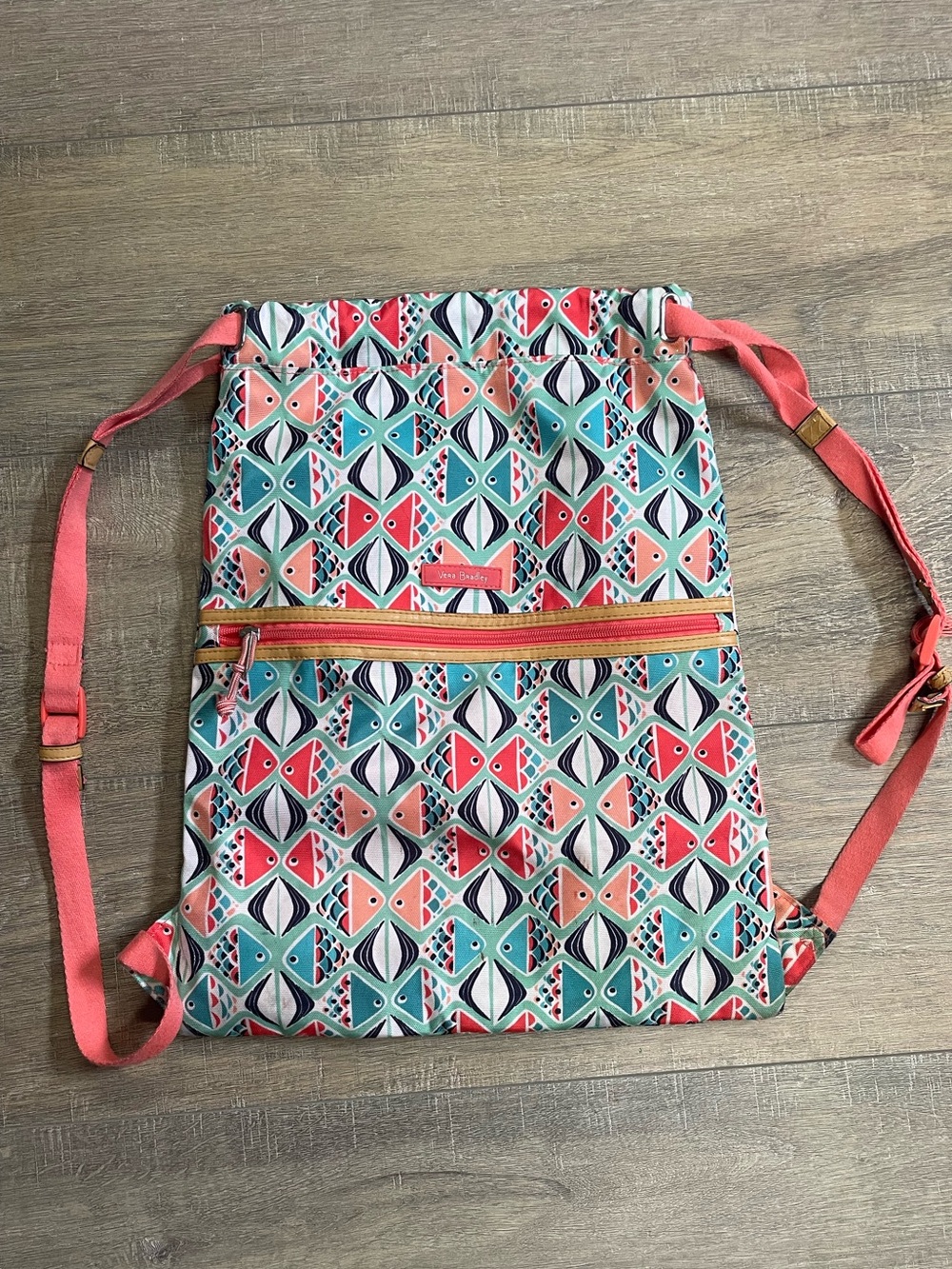 Vera Bradley Lighten Up Drawstring Bag Colorful Geometric Go Fish Pattern